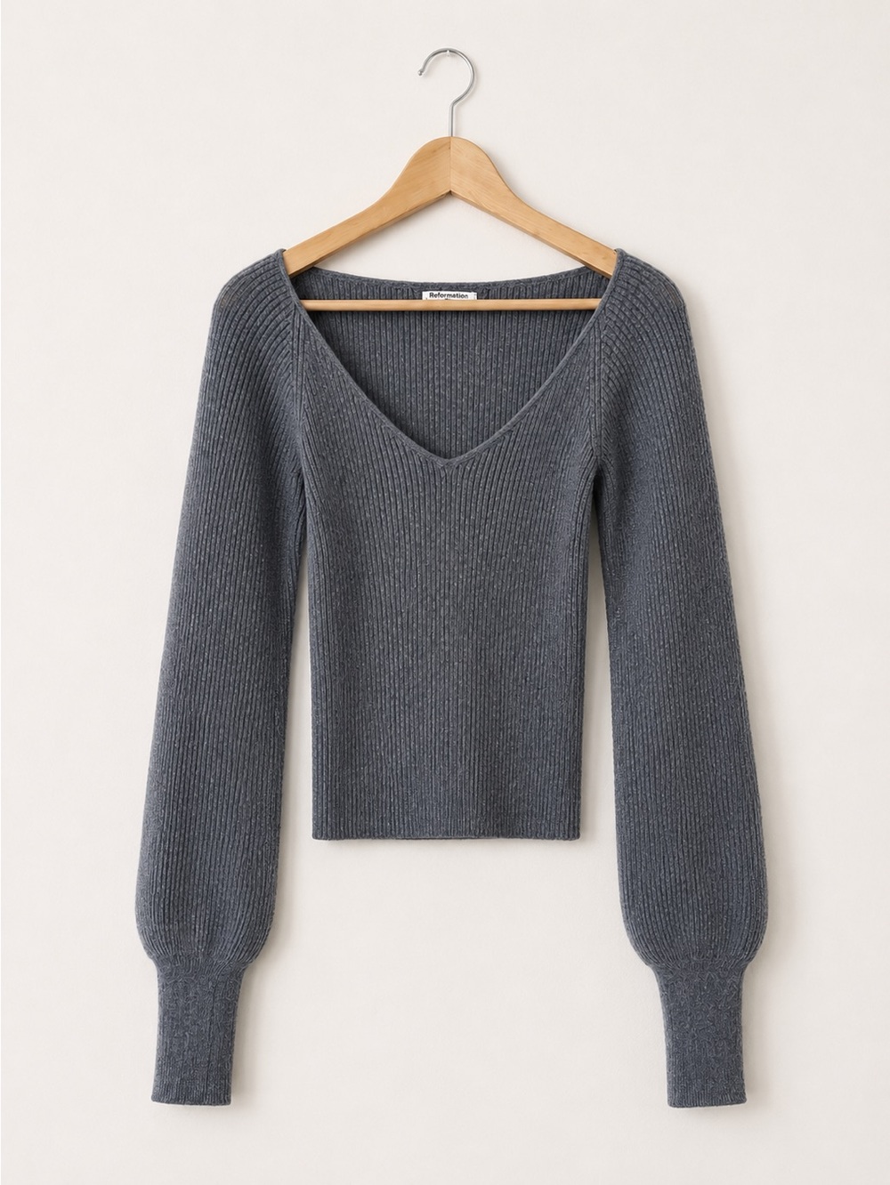 Reformation Hart Sweater Gray Recycled Cashmere Blend Ribbed Knit XS